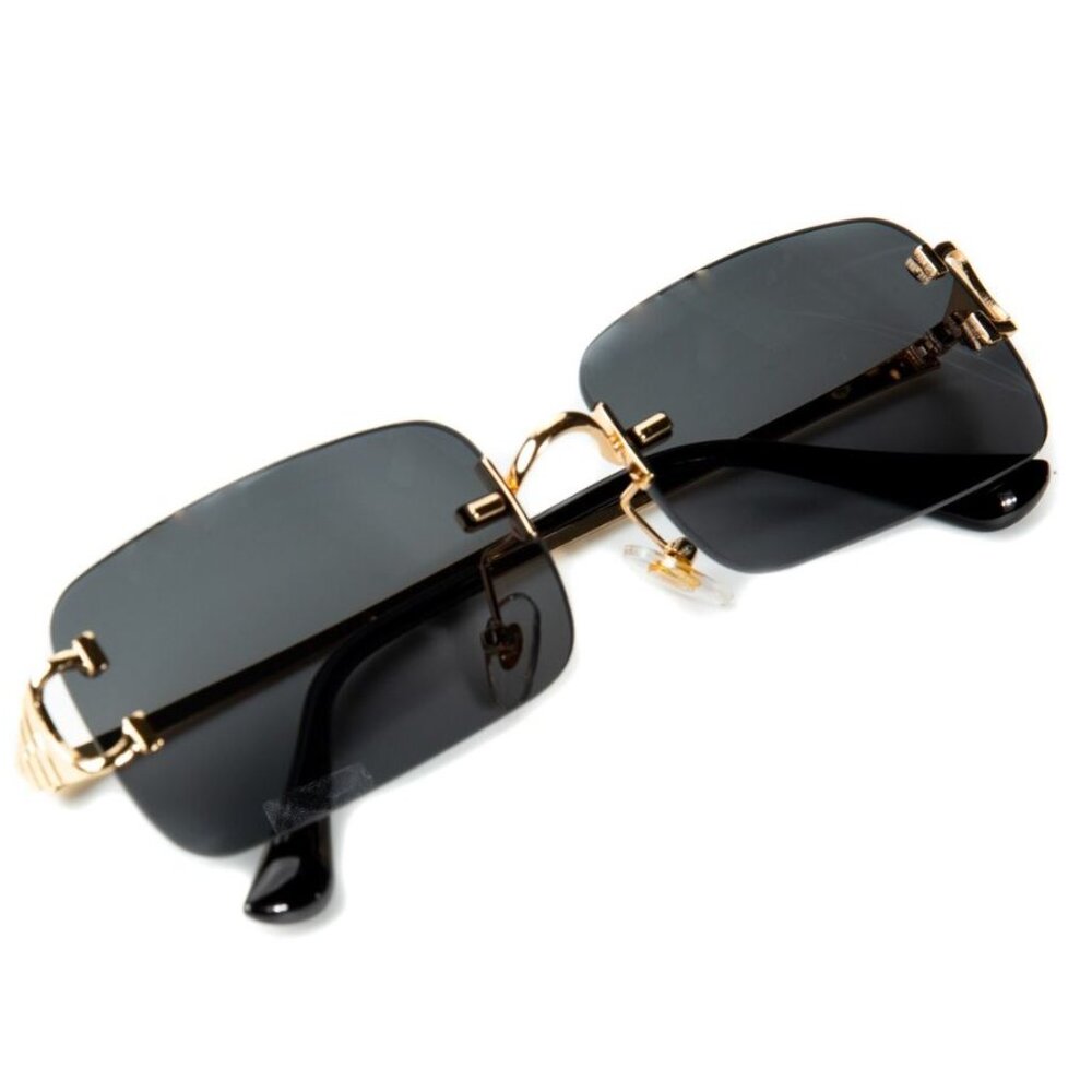 Men Sunglasses Black Lens Rimless Luxury Retro Shades Gold Metal Lentes Gafas
